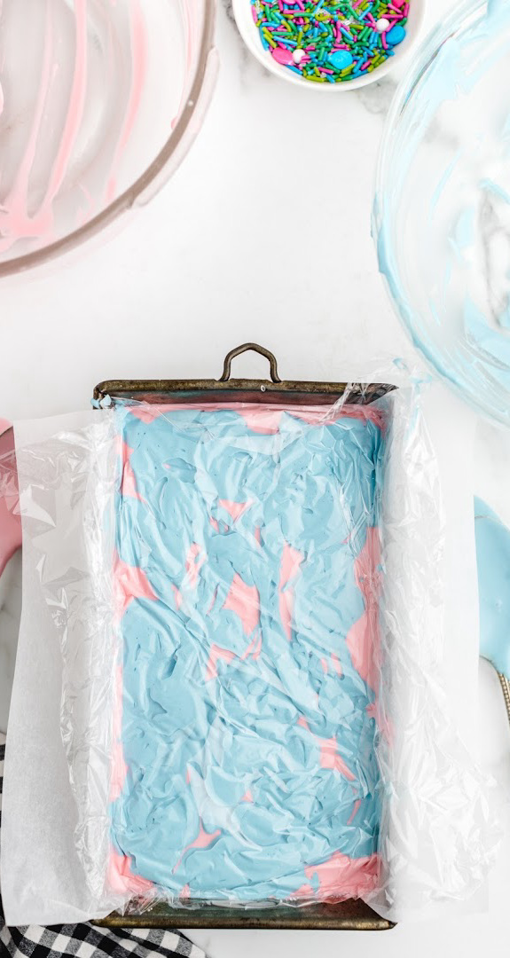 cotton candy ice cream mixture in pan