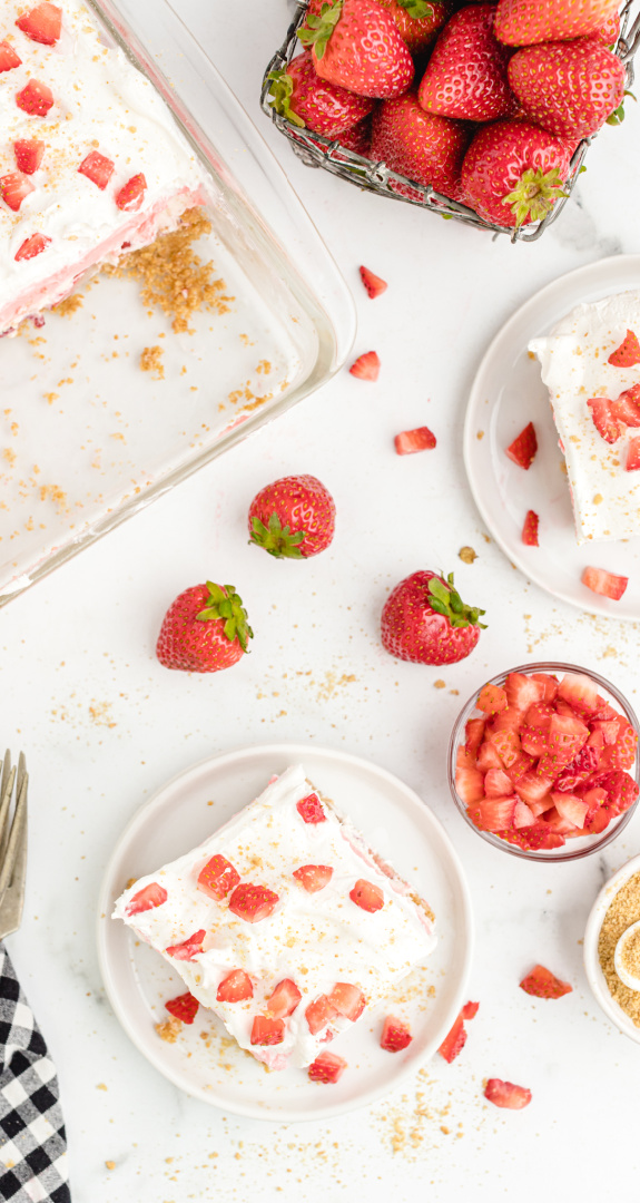 Strawberry Delight served on plates and in baking pan
