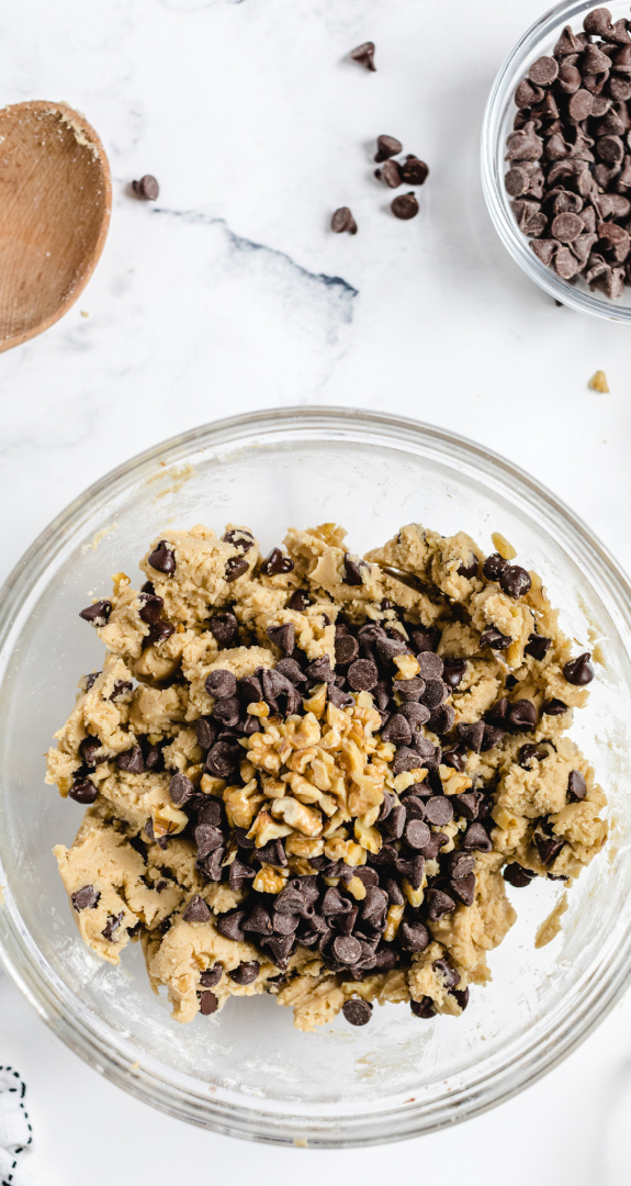 stir in the chocolate chips and the nuts