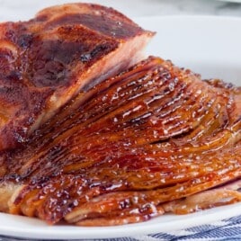 A close up of food, with Glaze and Ham