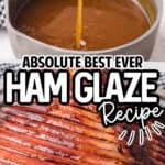 sliced and cut ham that has been cooked in the oven covered in a delicious glaze