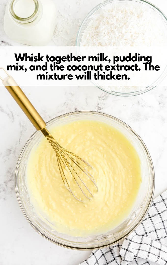 Whisk milk, pudding mix, and coconut extract
