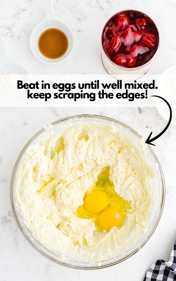 beat cream cheese and eggs
