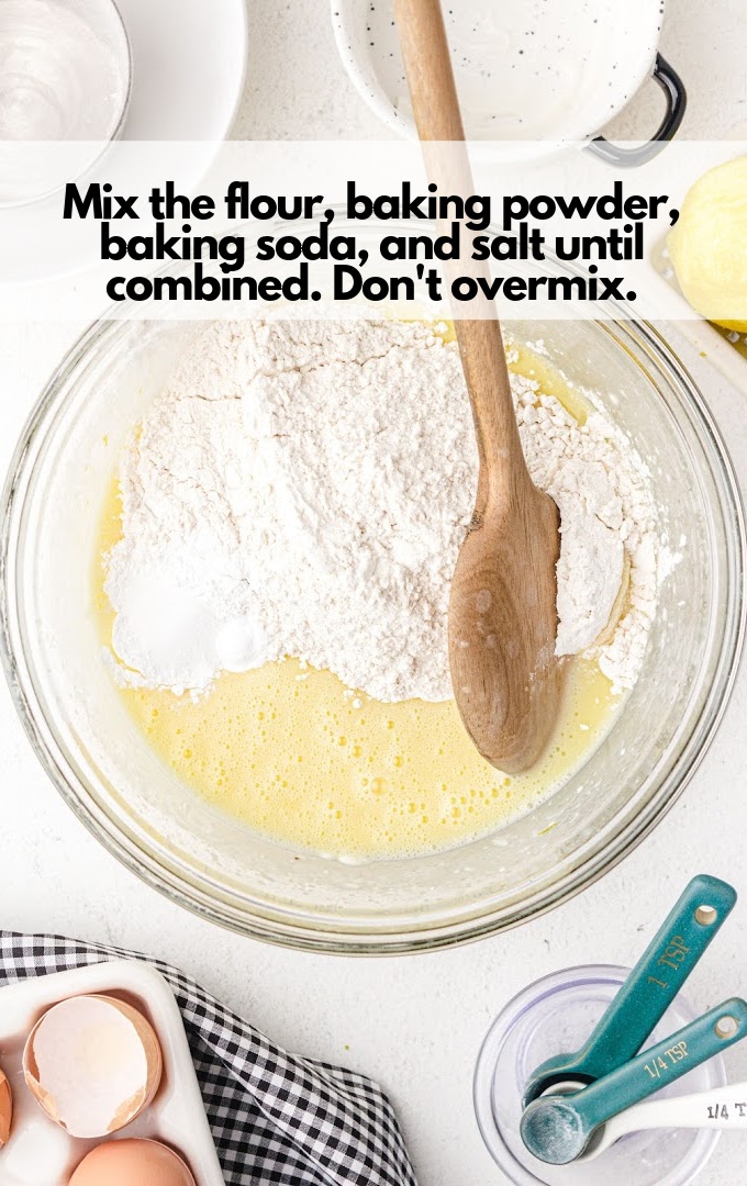 mix flour, baking powder, baking soda, and salt