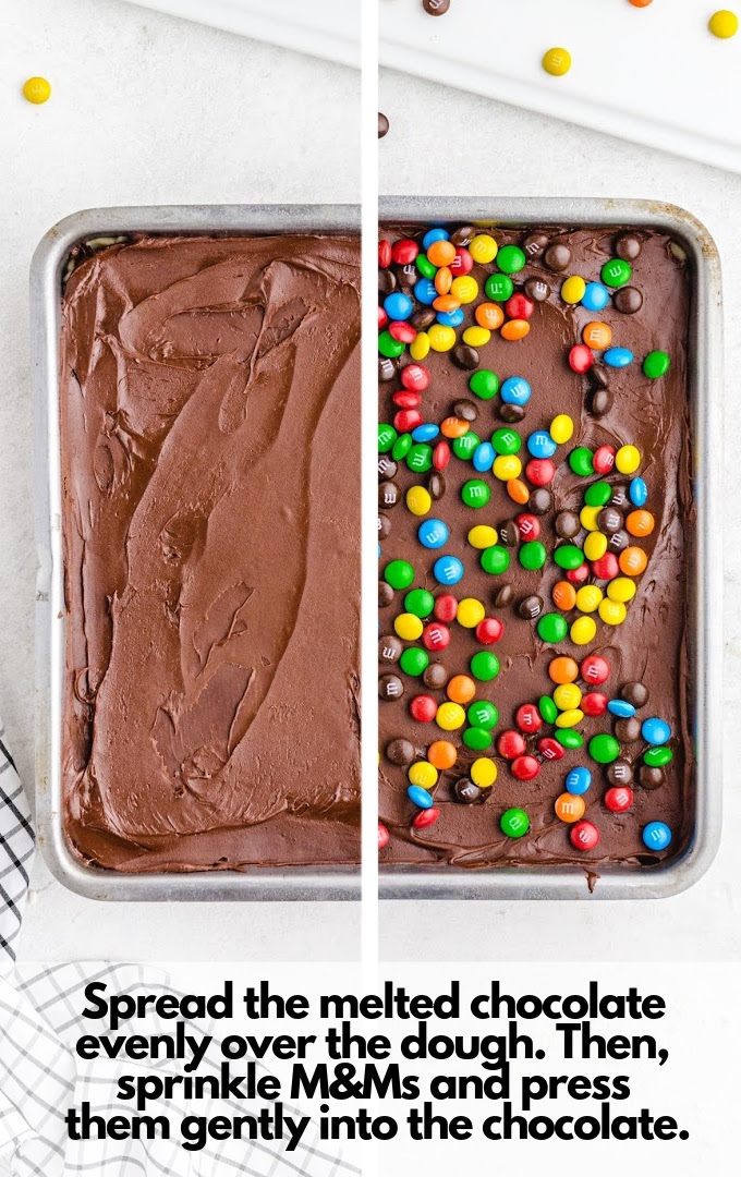 Cookie Dough chocolate layer then M&Ms