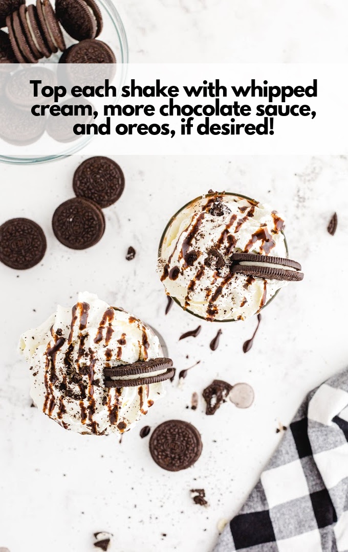 top with whipped cream, chocolate syrup and Oreos