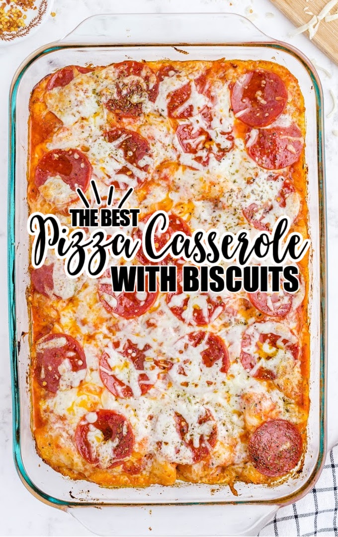 A pizza sitting on top of a pan, with Casserole and Biscuit