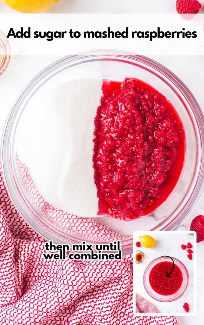 add sugar to mashed raspberries