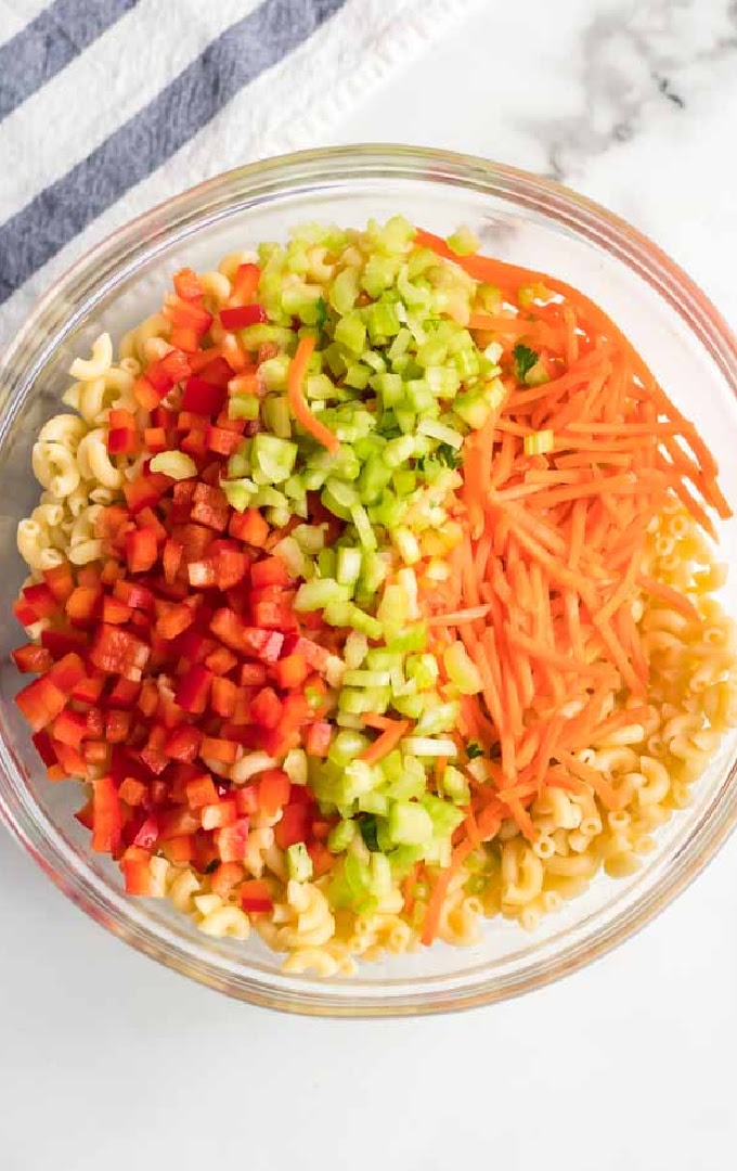Macaroni Salad Ingredients in bowl