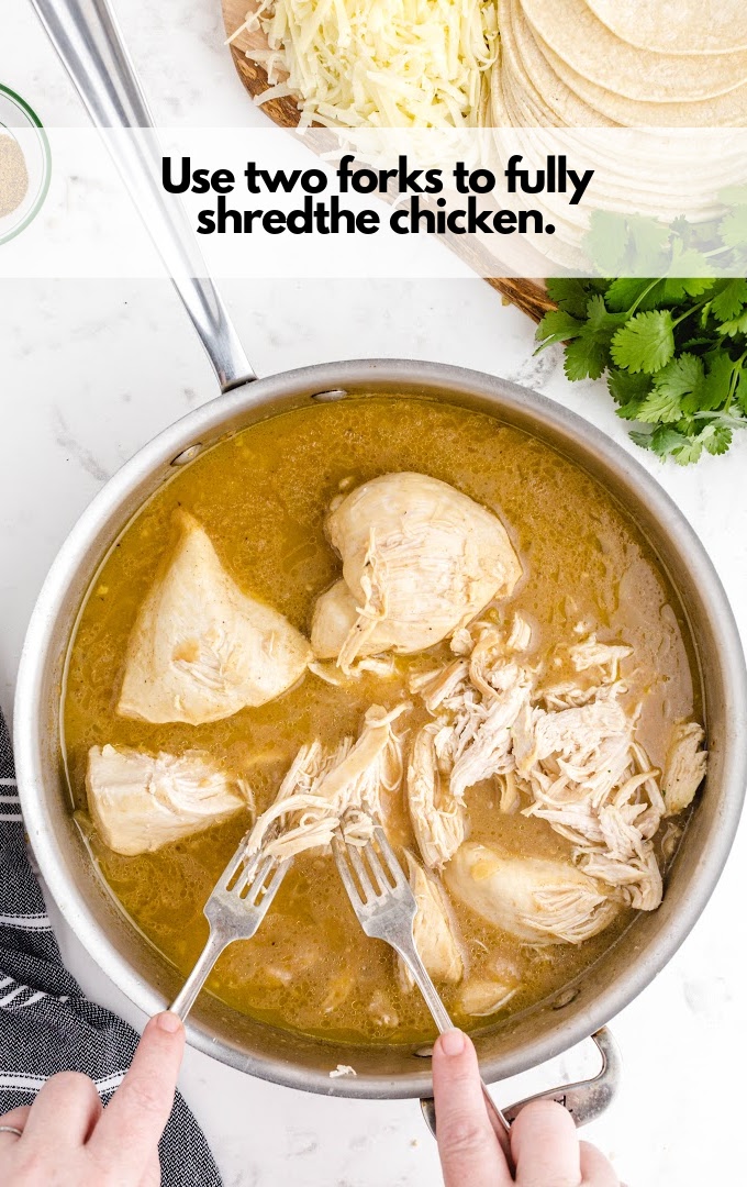 Shred chicken with fork