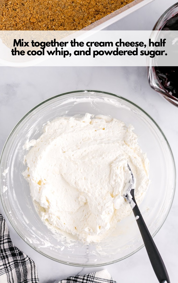 mixed cream cheese, cool whip and powdered sugar