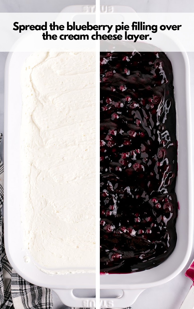 spread blueberry pie filling over cream cheese layer