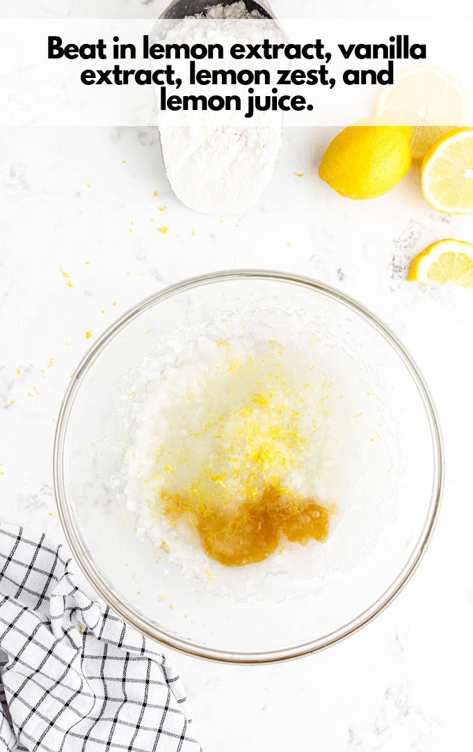lemon extract, vanilla extract, lemon zest and lemon juice mixed