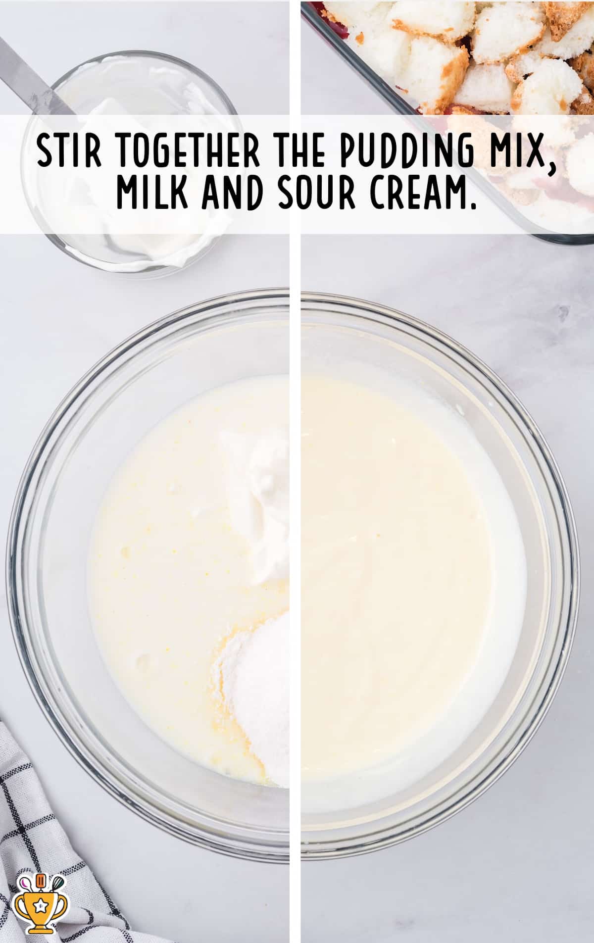 The ingredients for the pudding layer are mixed together.