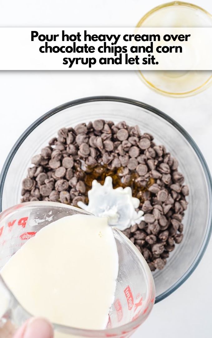 pour heavy cream over chocolate chips 