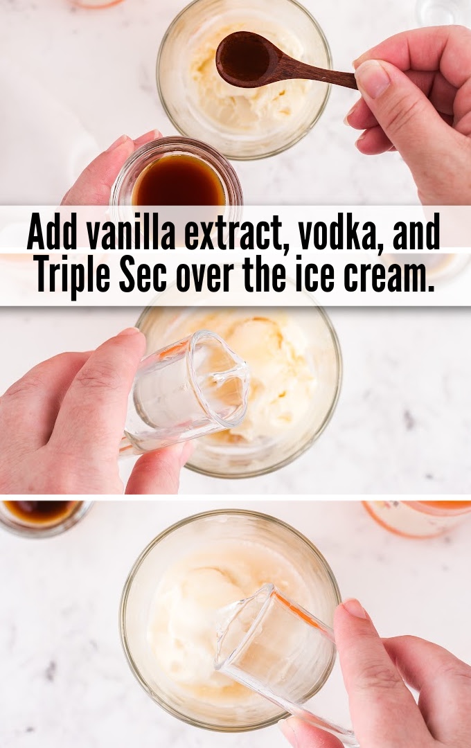 vanilla extract, vodka, and triple over the ice cream