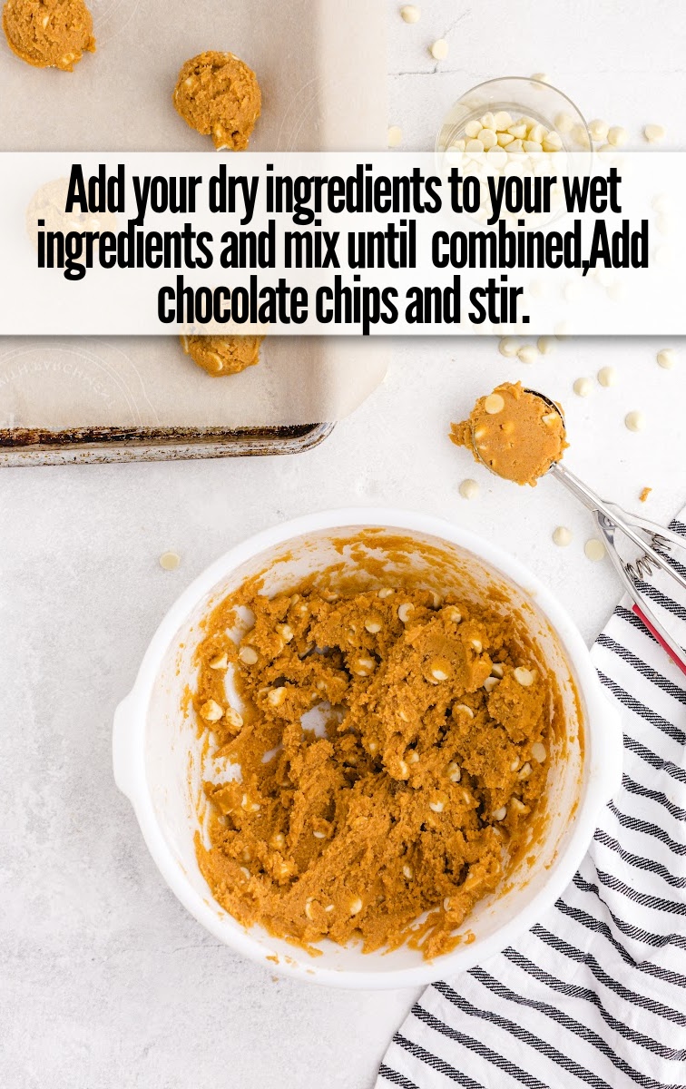 Pumpkin Spice Pudding Cookies dry and wet ingredients together in bowl