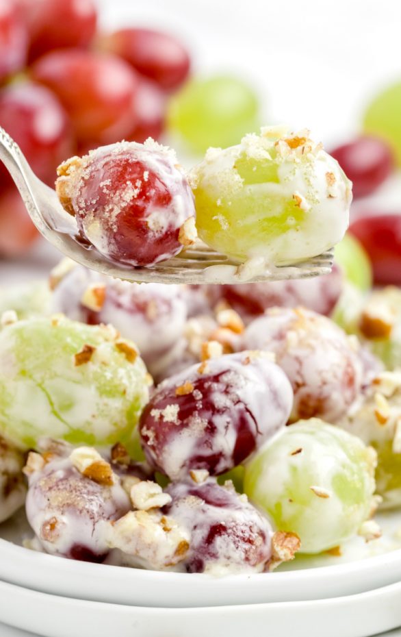 A close up of a plate of food, with Grape salad