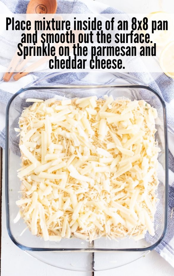 A tray of food, with Cheese and Crab dip