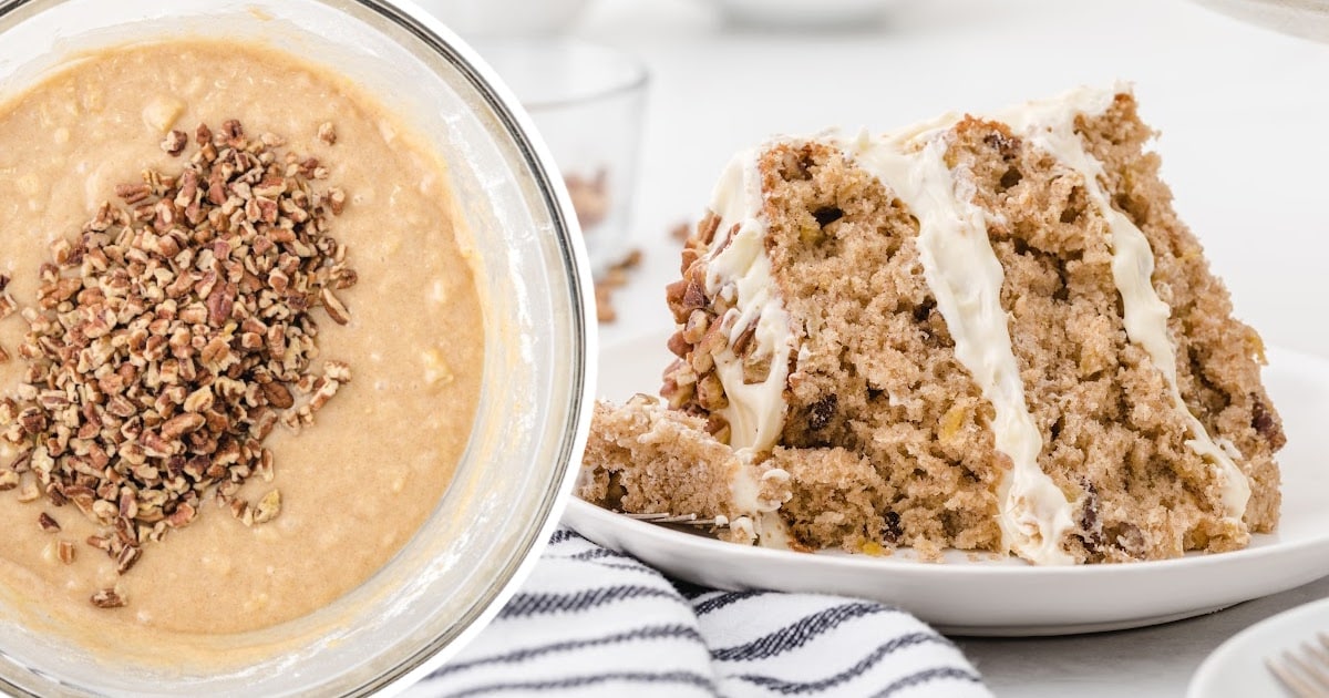 a piece of Hummingbird Cake on a plate