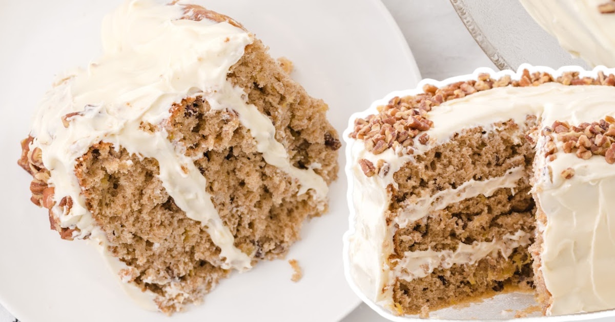a piece of Hummingbird Cake on a plate