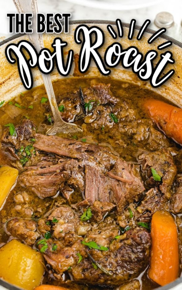 A plate of food with stew, with Pot roast and Beef