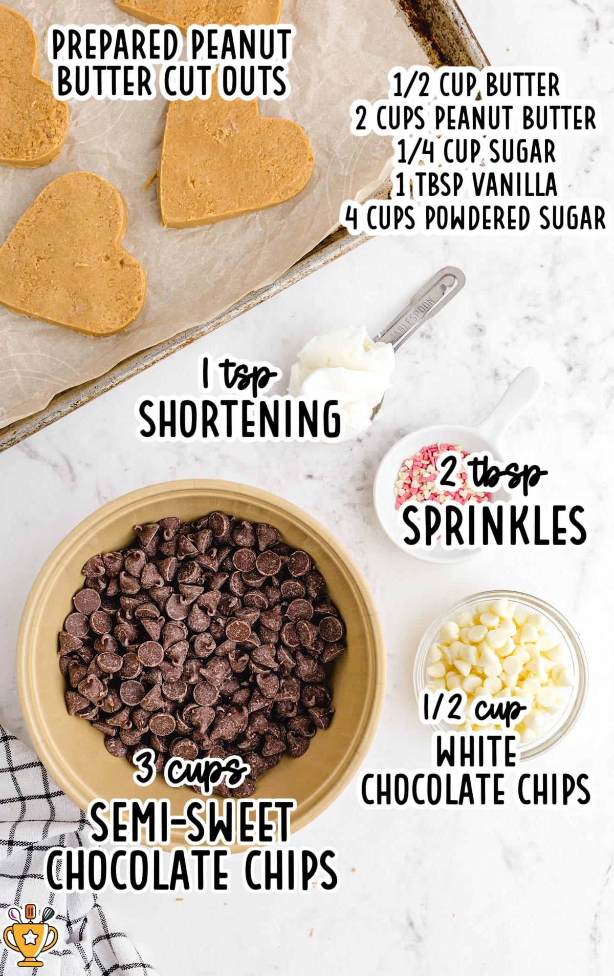 Ingredients to make Chocolate Covered Peanut Butter Hearts