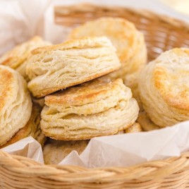 A basket full of food, with Biscuit
