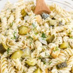 A dish is filled with food, with Dill and Pasta