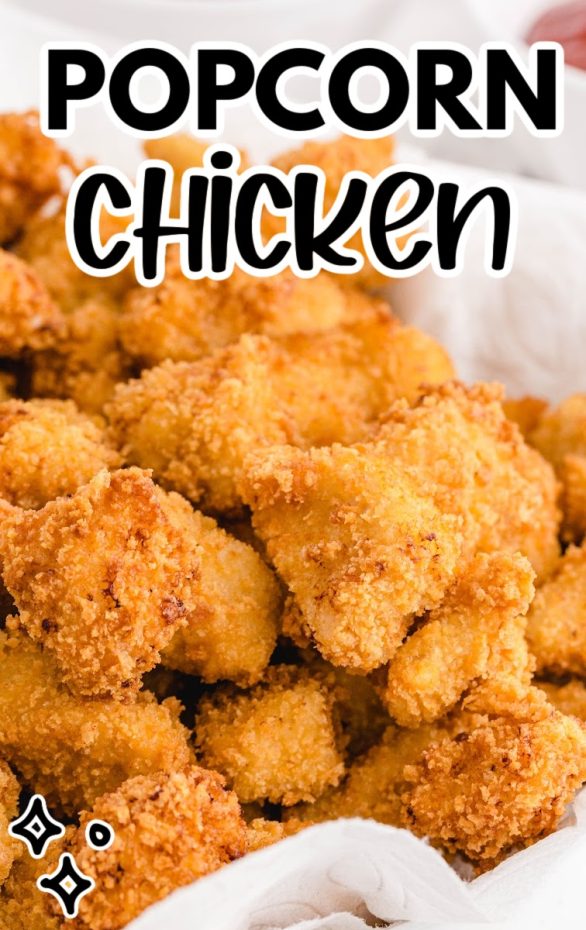 A box filled with different types of food, with Popcorn Chicken