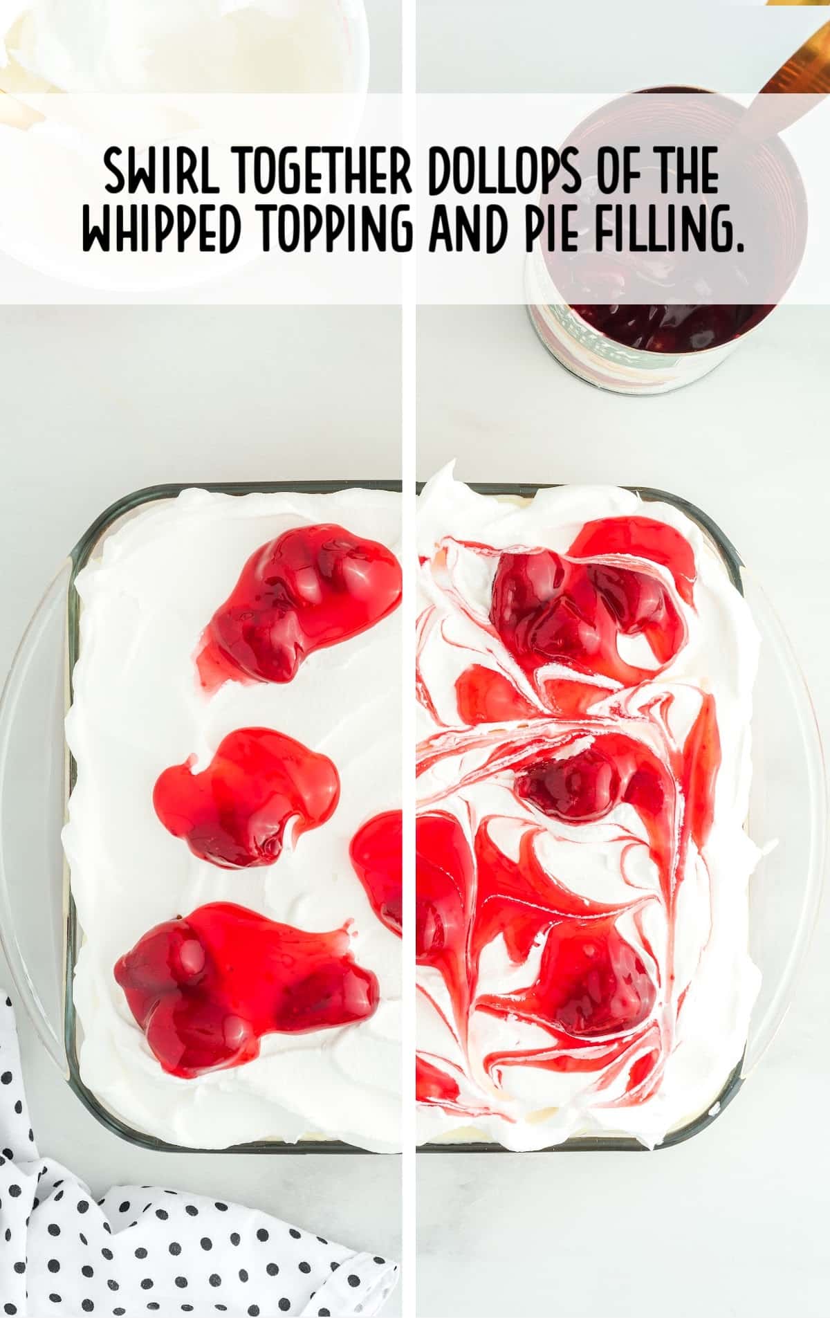 The cherry mixture is swirled in.
