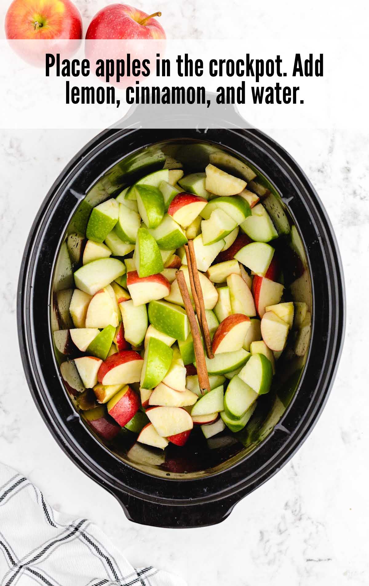A bowl of fruit salad, with Crockpot applesauce
