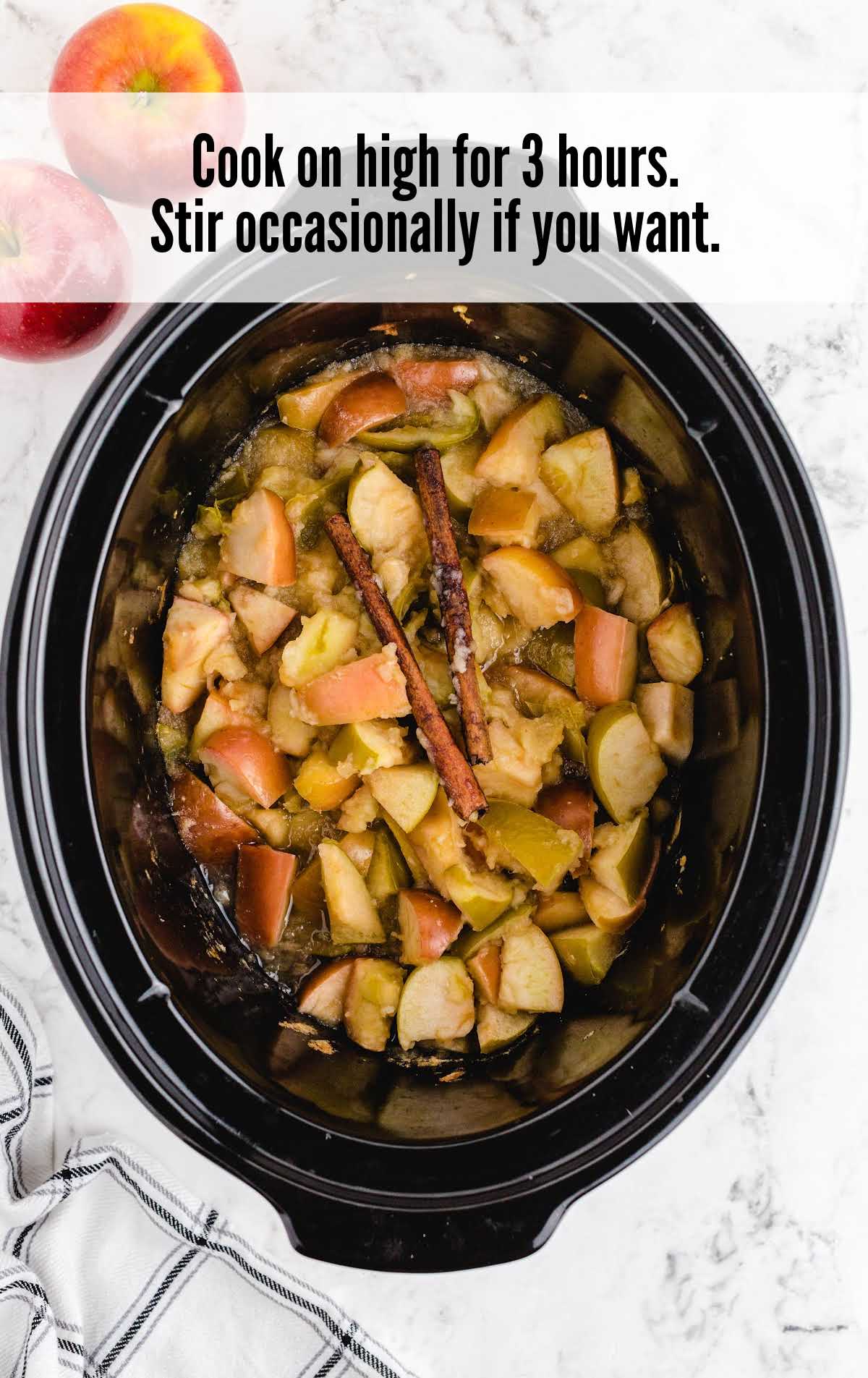 A pan filled with food, with Blog and Crockpot applesauce