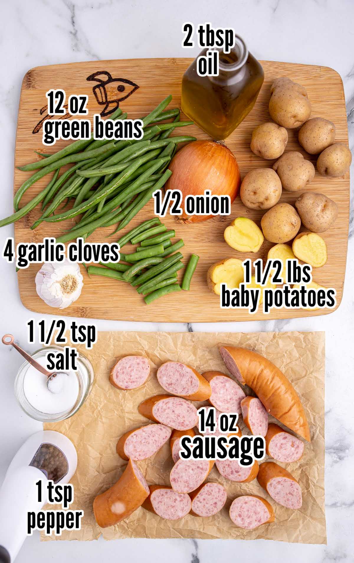 A bunch of different types of food, with Sausage and Casserole