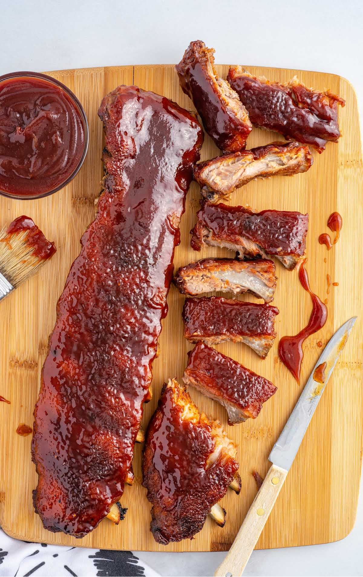 Food on a wooden table, with Ribs