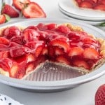 A plate of food on a table, with Pie and Strawberry