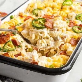 A tray of food, with Casserole and Chicken