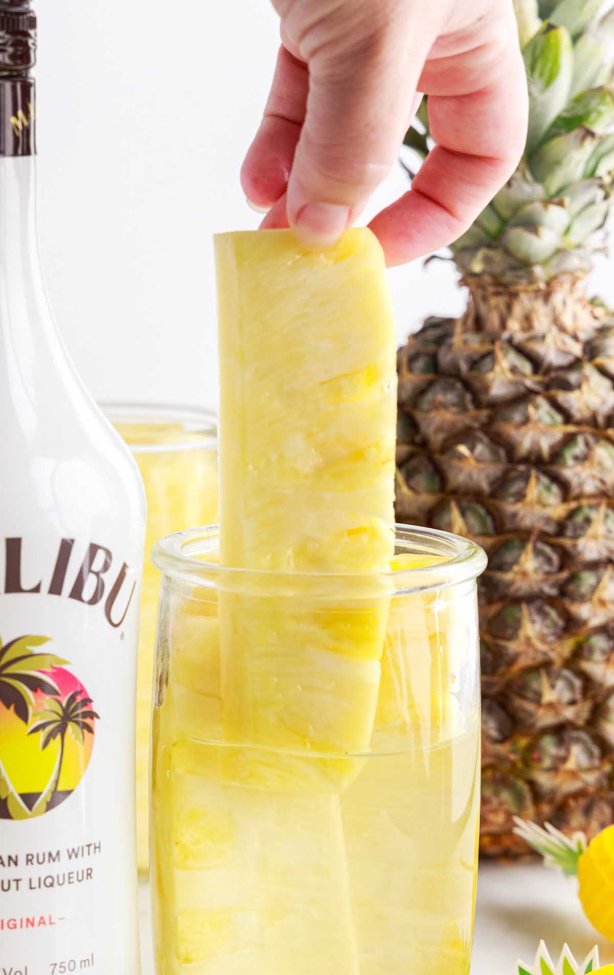 A person holding a cup, with Pineapple and Malibu