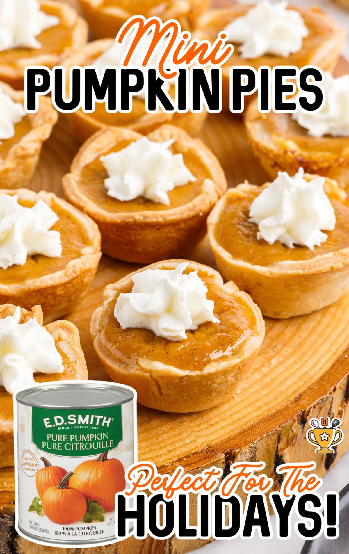 Mini Pumpkin Pies on a wooden board
