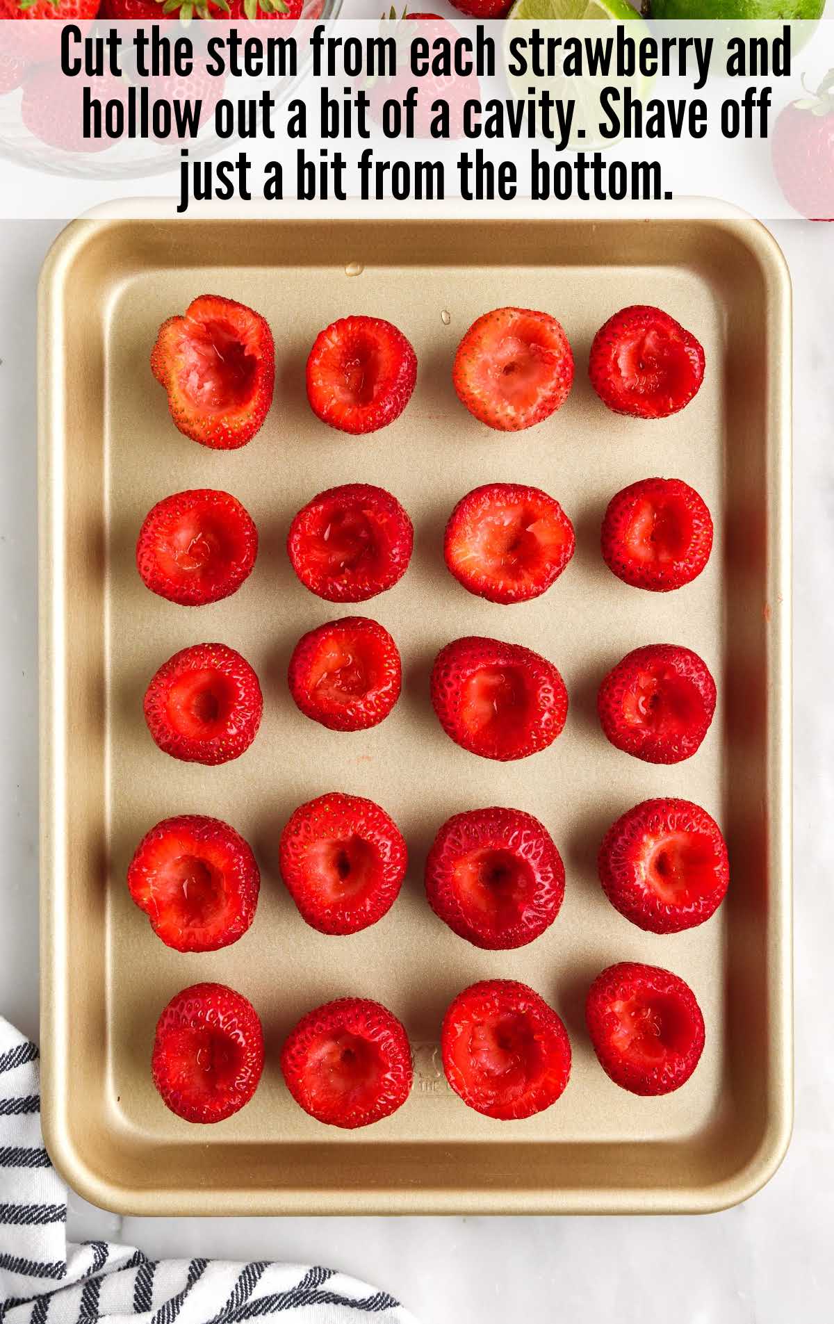 A tray of food, with Strawberry and Jello shot
