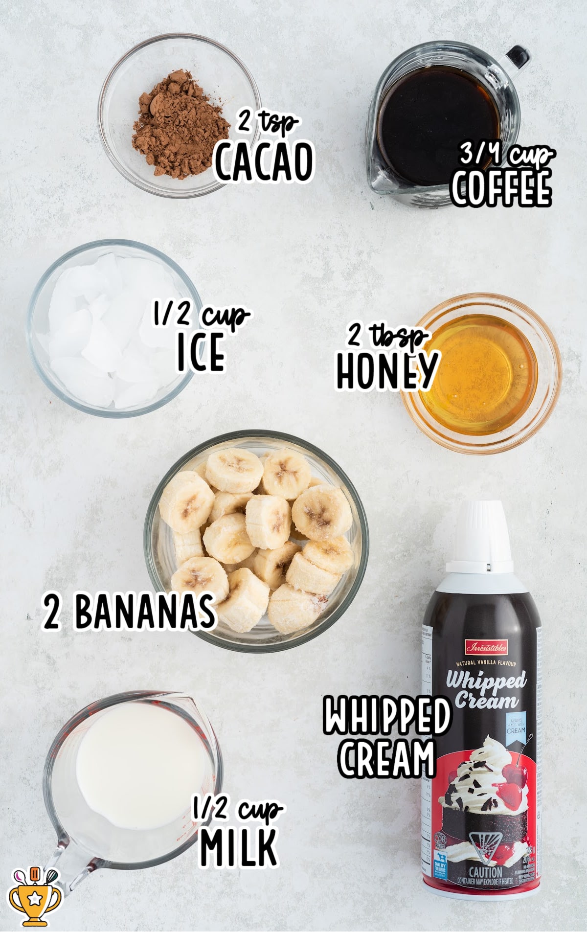 Ingredients needed to make a coffee smoothie.