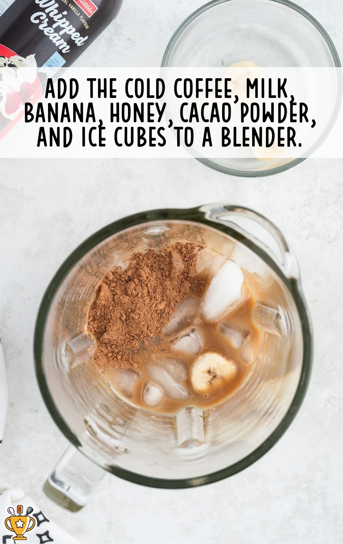 Add frozen banana chunks to blender for coffee smoothie
