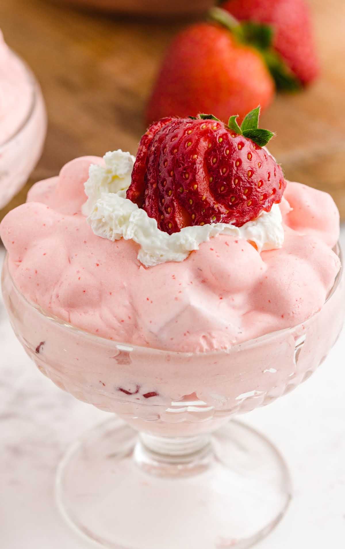 A dessert on a plate, with Strawberry Fluff