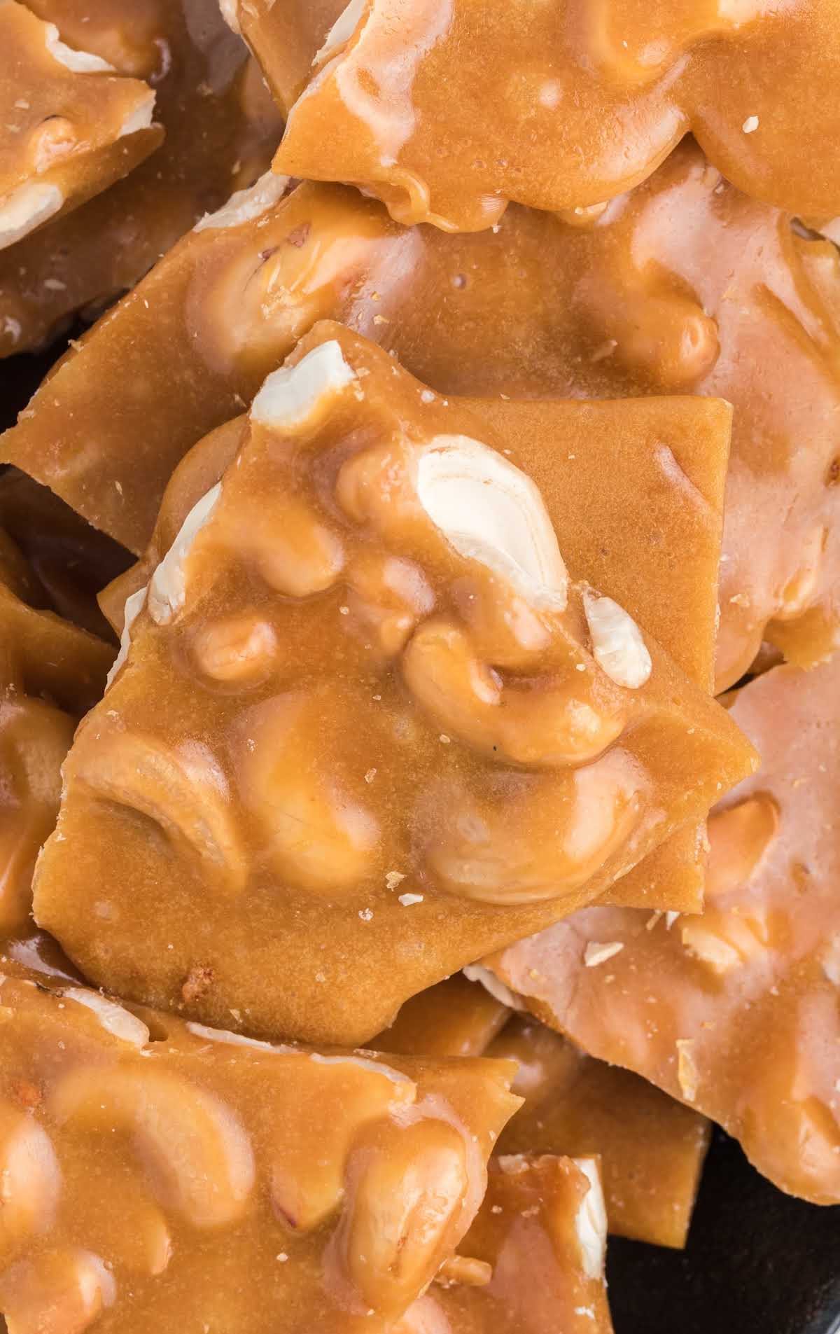 A close up of food, with Cashew brittle and Peanut