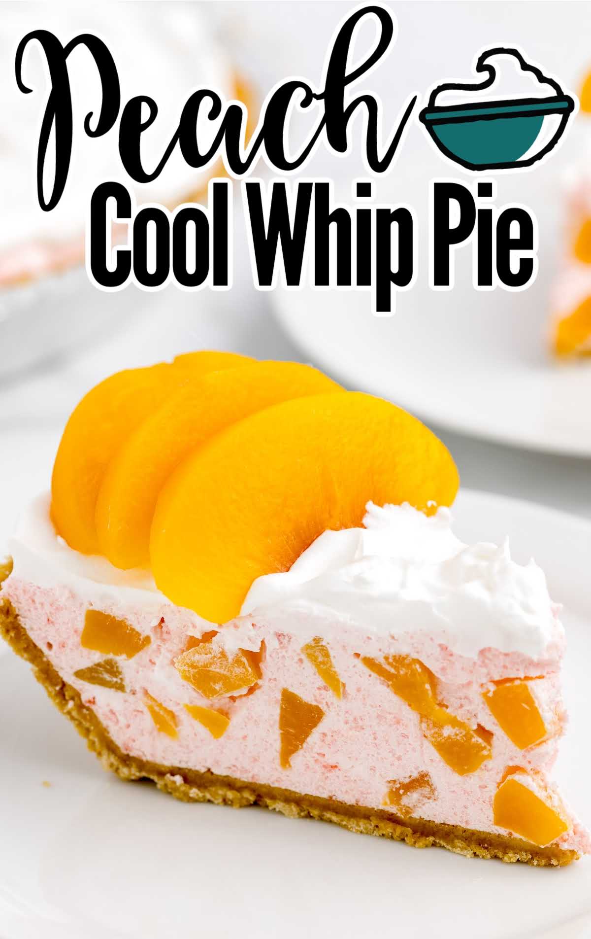 A piece of cake on a paper plate, with Peach and Cool Whip