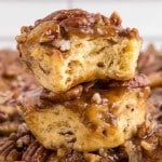 caramel pecan cinnamon rolls baked and ready to serve