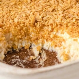 a baking dish of Funeral Potatoes