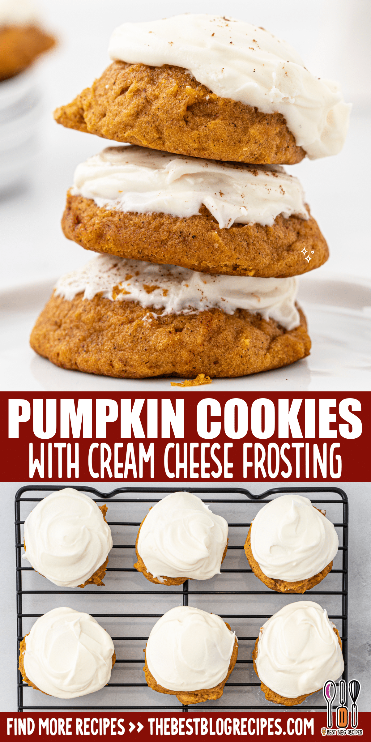 Pumpkin Cookies with Cream Cheese Frosting | The Best Blog Recipes