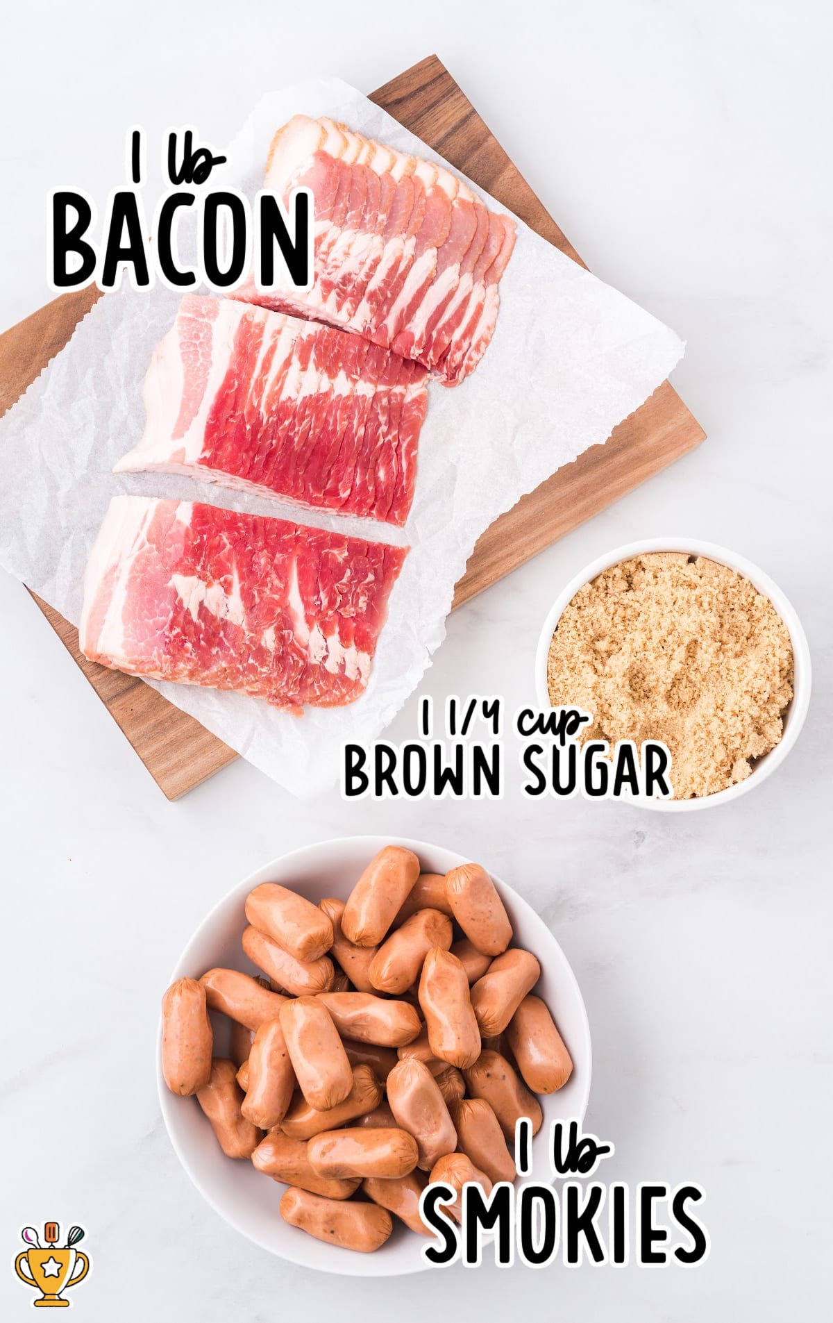 bacon wrapped smokies ingredients laid out on a table