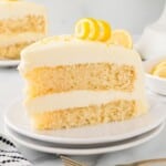 piece of lemon cake recipe from scratch on a plate ready to eat